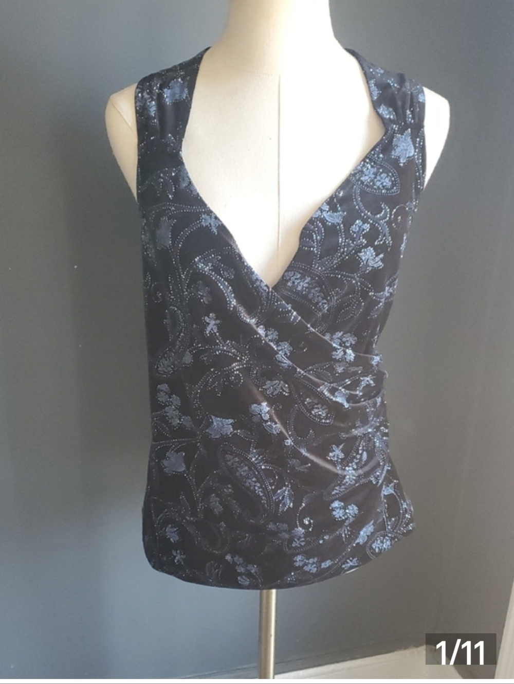 Studio Black Sleeveless Wrap Camisole with Blue Paisley Velvet Print - Picture 12 of 12
